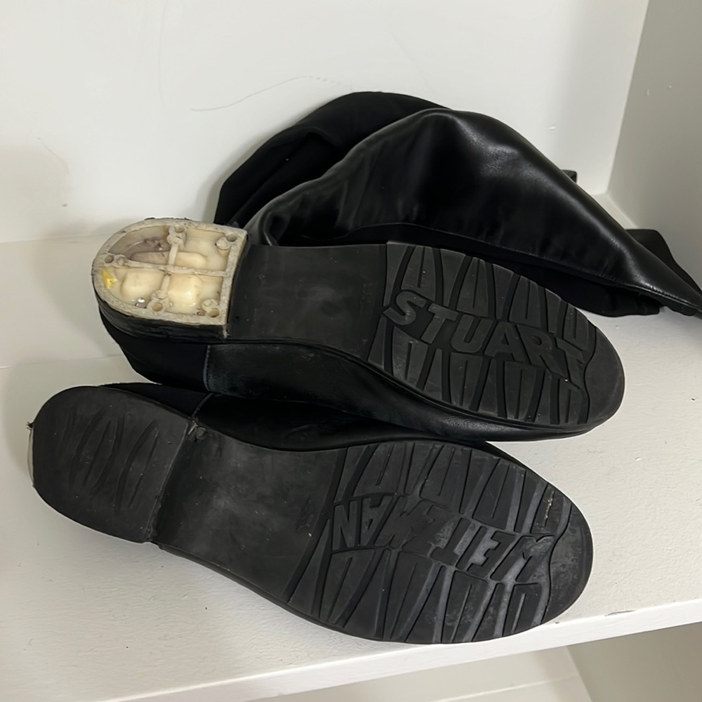 Stuart Weitzman 5050 Black Boots, Sz 7.5. Damaged - please read.